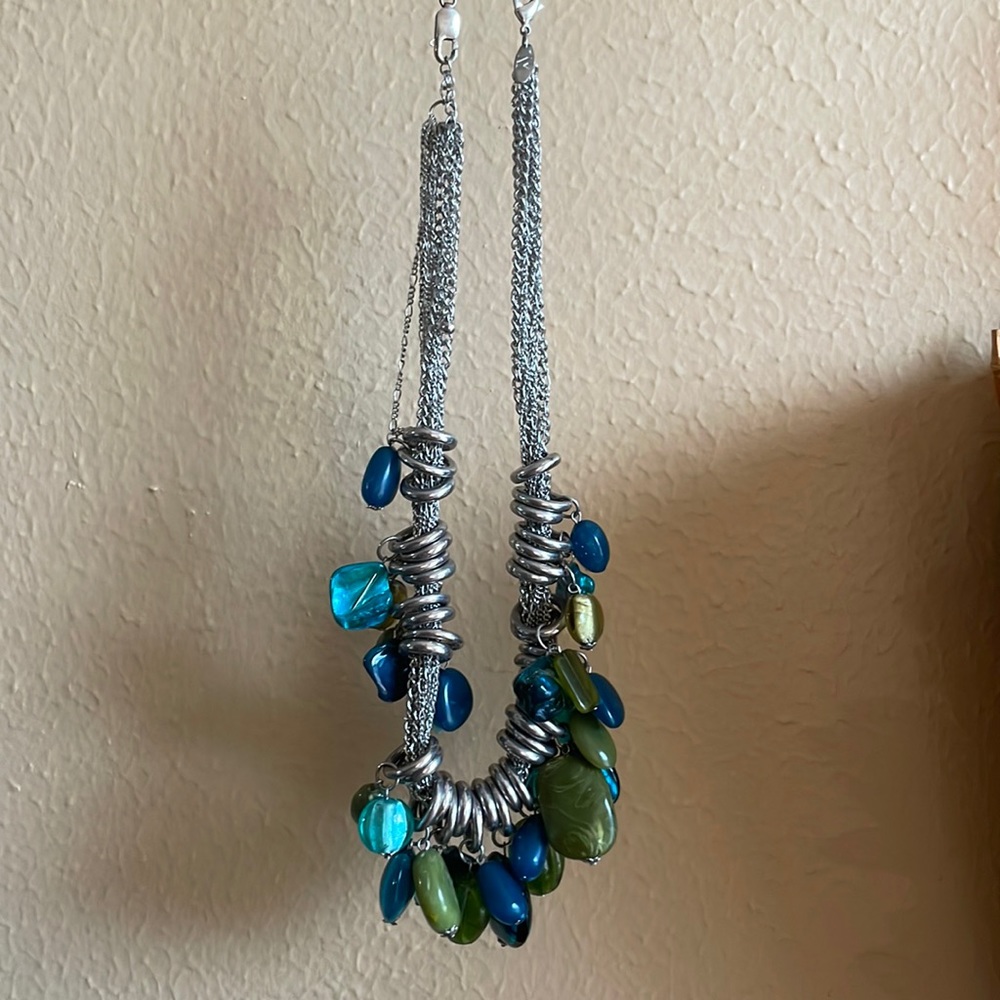 Turquoise and Green Silver Necklace